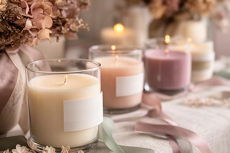 Velas aromáticas personalizadas alineadas para una celebración en Andalucía